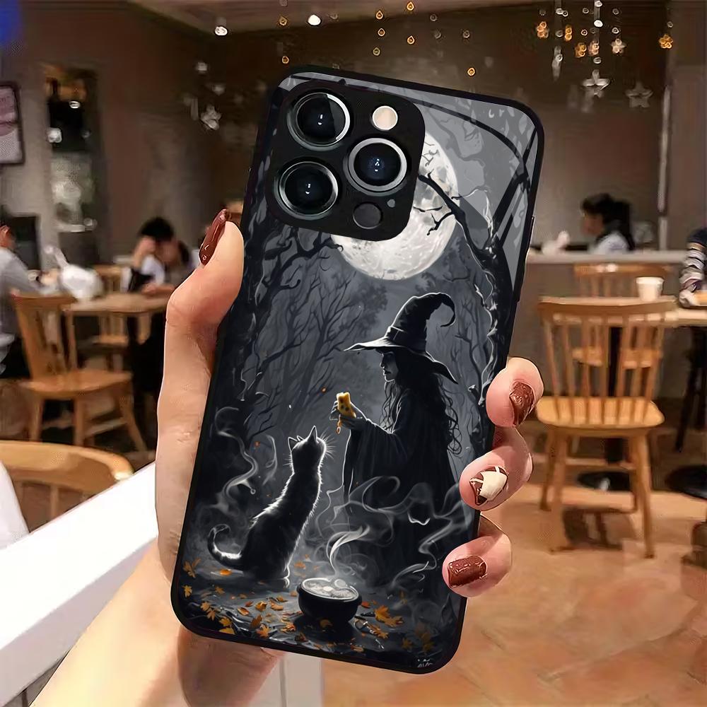 Закаленное стеклянное чехол для телефона на тему Хэллоуина, подходит для iPhone 17 16 15 14 13 12 11 Pro/Max/Plus, противоударный
