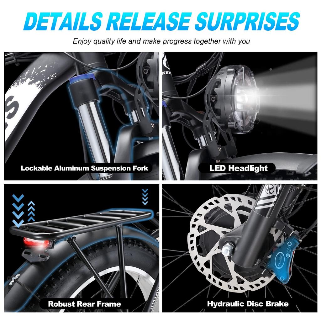 KETELES Электровелосипед K800 с двумя двигателями 2×1000 Вт, 48 В 23 Ач, 26" толстыми шинами Chaoyang, блокируемой амортизационной вилкой, гидравлическим дисковым тормозом, внедорожный электровелосипед