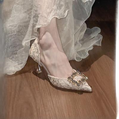 Мода Мода Кристальная Пряжка Туфли-лодочки на среднем каблуке Женские Острый носок Тонкий каблук Вечерняя обувь Женская 2024 Слипоны Стразы Сексуальная Zapato Mujer