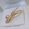 Gold-Plated Zircon Wheat Brooch with Pearl Jade Holder
