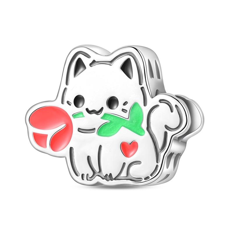 Copper Christmas Tree Charms Cat Send Flowers Bead Pendant Fit Original Charm Bracelets Women Diy Jewelry Gift