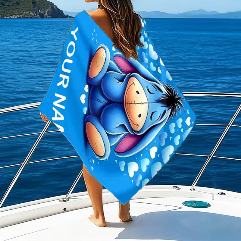 1pc Eeyore1 Beach Towel with Custom Name, Beach/Swimming/Bath/Picnic/Camping Towel, Suitable for Seaside Beaches