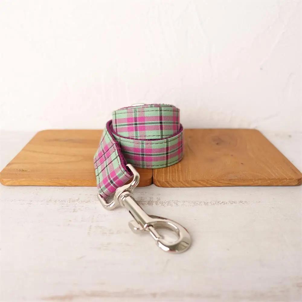 Персонализированный ошейник для собаки с бесплатной гравировкой, подходящий поводок для питомца, металлическая пряжка с настраиваемыми контактами, фиолетово-зеленый клетчатый ошейник