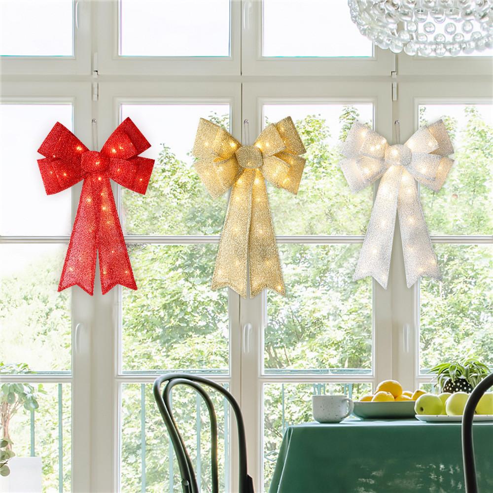 Большой светящийся рождественский бант, декоративное настенное украшение, светодиодная подсветка для праздничного настроения