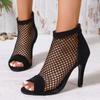 2024 New Fashion Mesh Comfortable Women's Sandals Breathable Stiletto Heel Fish Mouth Shoes Back Zipper Women's Sandals