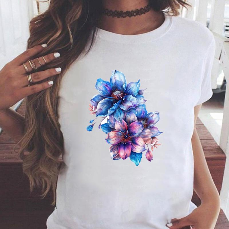 (Азиатский размер) Повседневная женская мода принт с коротким рукавом футболки акварельный цветочный стиль одежда T женский топ графическая футболка