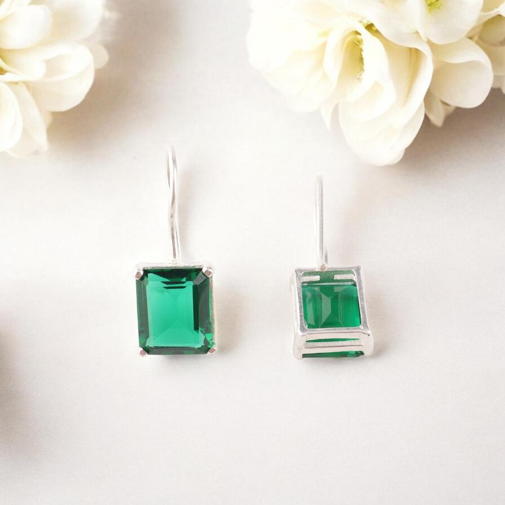 Хромдиопсид Драгоценный камень 925 Стерлинговое серебро Ювелирные изделия Серьги 1,06" Для подарка EE-167-3