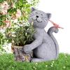 Solar Garden Flowerpot Cat Statue with LED Butterfly Waterproof Planter Pot Kitten Resin Figurine Sculpture