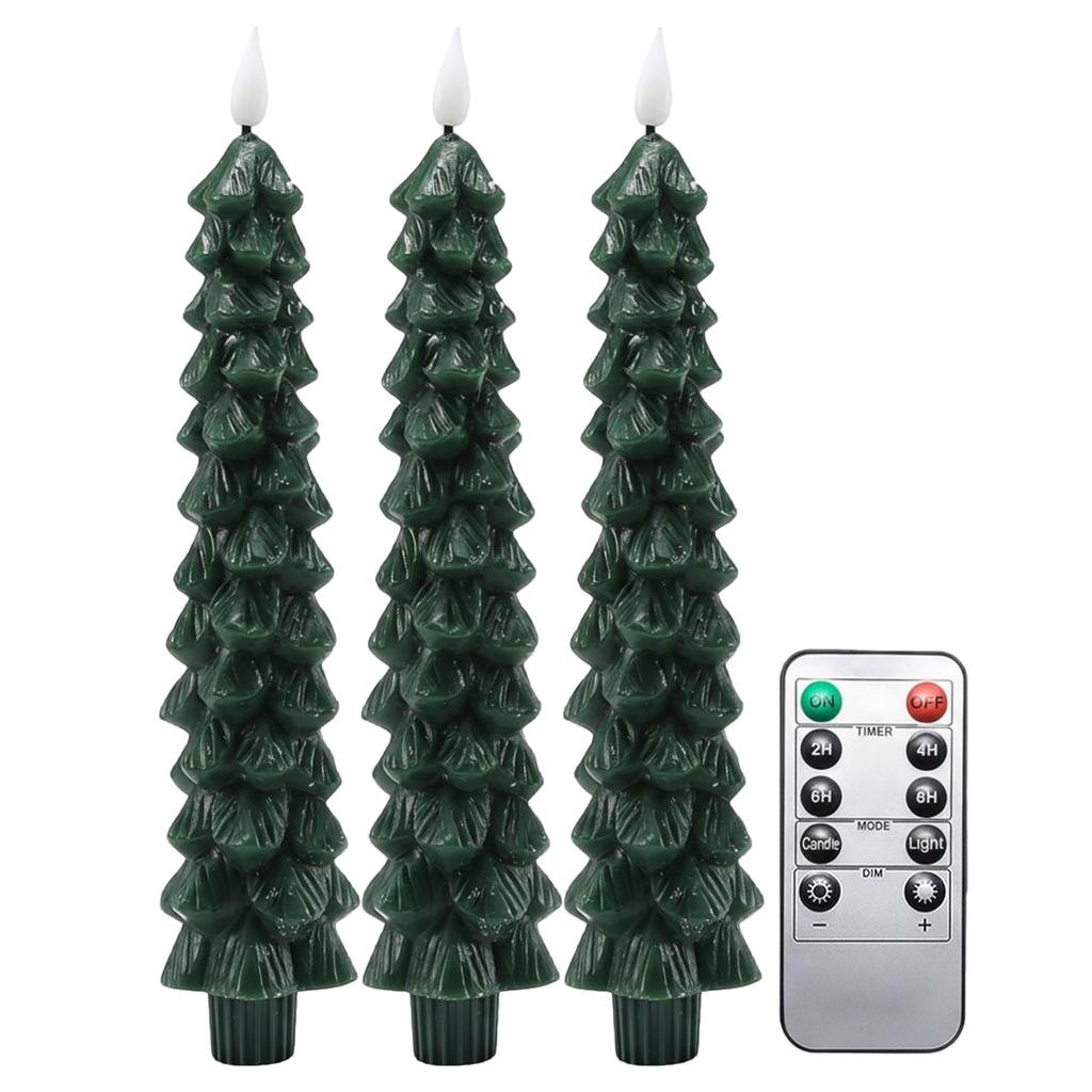 1/2/3/4Pcs Christmas Tree Candles with Remote Timer LED Christmas Tree Flameless Taper Candles Window Candle for Christmas Decor