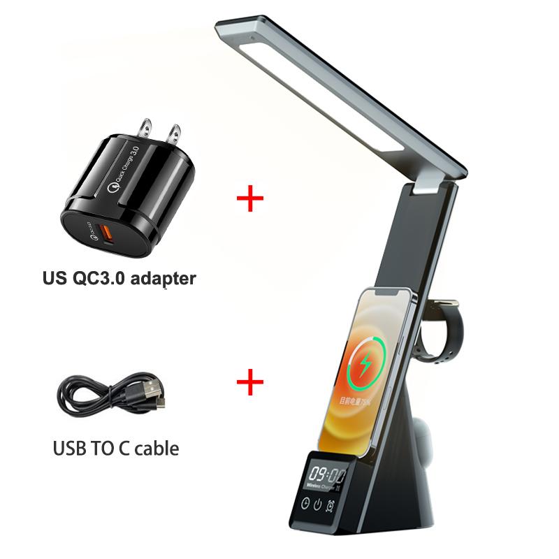Alarm Clock Wireless Charger Stand With Led Desk Lamp 15w Fast Charging Station For Iphone 13 12 11 Pro Apple Watch Airpods