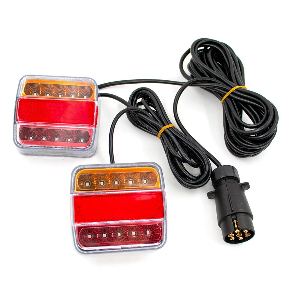 1 Set 12V Universal Rear Towing Trailer Tail Light 14 LED 7.5m+2.5m Cable 7 Pin Brake Stop Waterproof License Number Plate Lamp