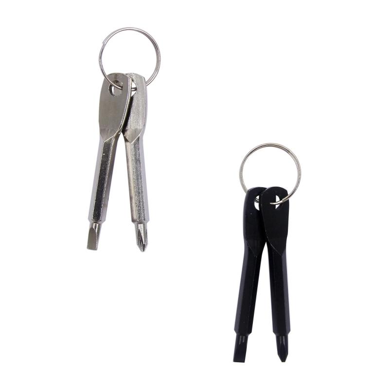 1set Portable Phillips Slotted Screwdriver Key Ring Multi Mini Pocket Repair Tool Gadget