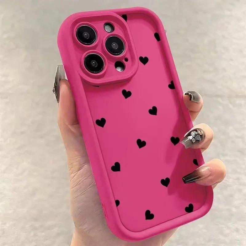 Черный Чехол-Сердечко Мягкий Матовый для iPhone 17 Air 11 12 13 14 Pro 16E 7 8 Plus Чехол для iPhone 15 16 17 Pro Max