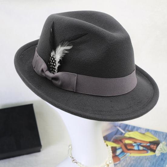 Men Fedora Hat Feather And Bow Decor Vintage Short Brim Felt Hat Solid Color Women Panama Hat 1920s Floppy Hat for All-Day Wear