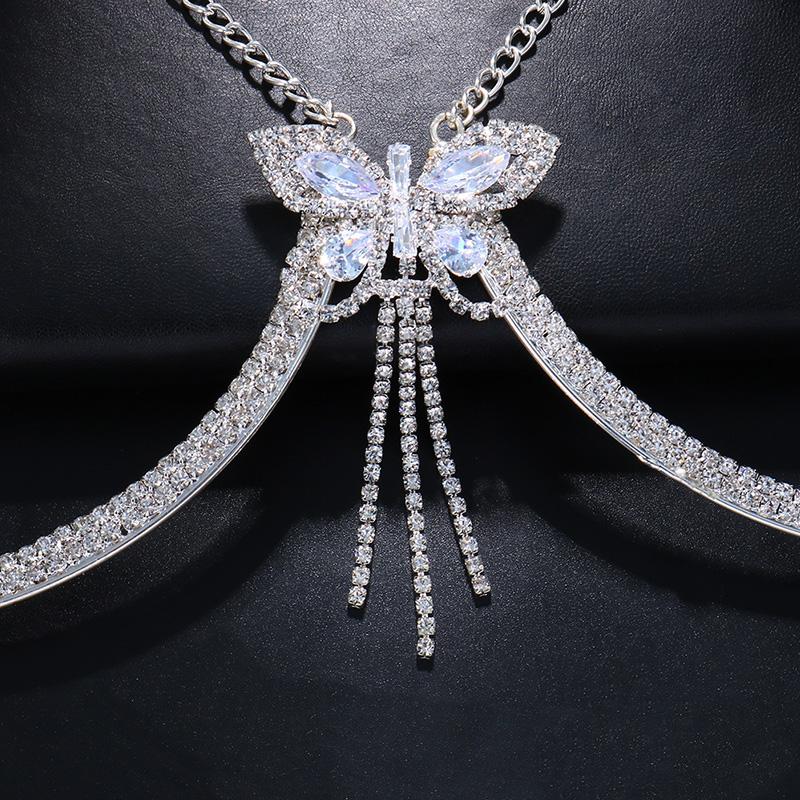 Stonefans Butterfly Bra Bracket Neck Chain Body Jewelry Bikini Accessories Sexy Zircon Tassel Chest Chain Harness For Women Gift