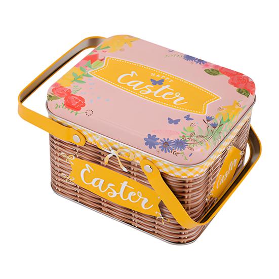 Портативная жестяная коробка для хранения пасхального печенья и конфет с 2 ручками, пустая жестяная банка, контейнер для хранения печенья и конфет для вечеринки на Пасху
