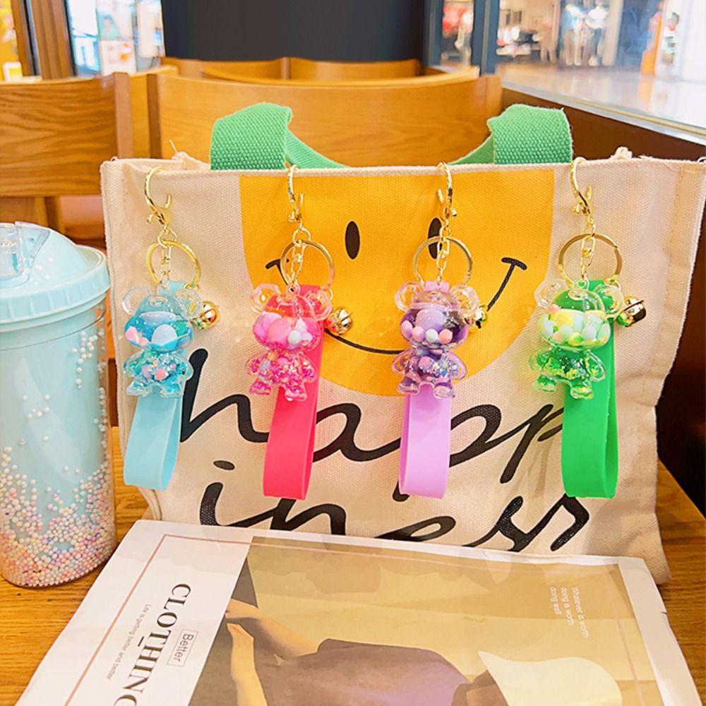 Акриловый масляный жидкий брелок с мультяшным кулоном в виде медведя, подарок девушке