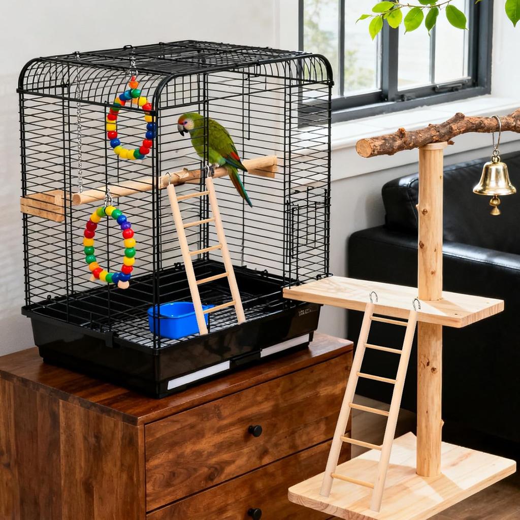 3 Pack Wooden Bird Ladder, Bird Cage Ladder Climbing Toys for Parakeets, Parrots, Cockatoo & Lovebirds