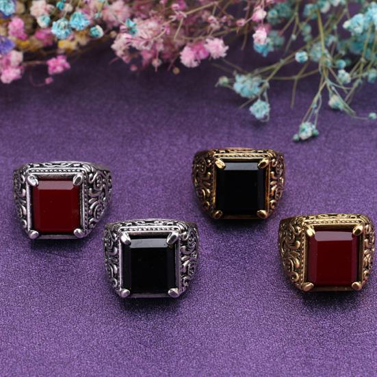 Китайский тотем, винтажное квадратное мужское банкетное кольцо из смолы, широкое ювелирное изделие на палец