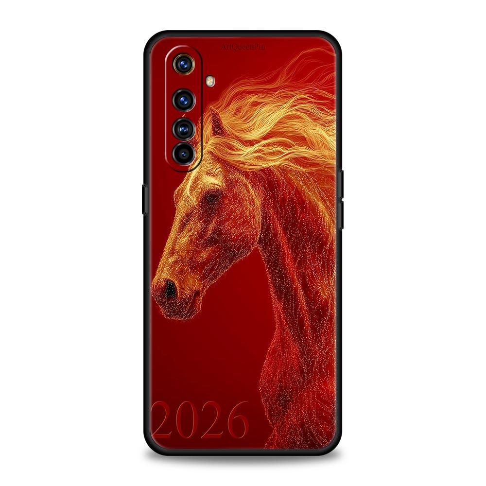 Мягкий ТПУ чехол для Realme C67 C63 C55 C53 C25 C21 10 11 12 13 GT 2 3 5 Pro Plus 5G Ударопрочный чехол для телефона Мультяшный Новый год Лошадь