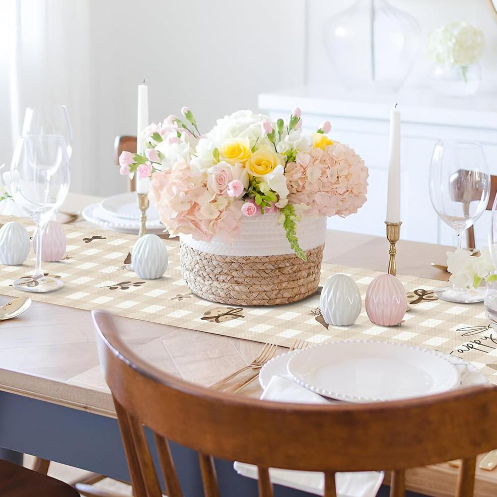 Льняная скатерть-дорожка «Пасхальный кролик» Весенние скатерти-дорожки Пасхальный кролик Весенняя льняная скатерть-дорожка Флаг для стола Праздничный декор для вечеринки