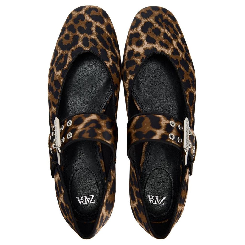 Zara Elegant Printed Round Toe Vintage Flat Mary Jane Shoes Women Shoes Leopard-Print 13522410
