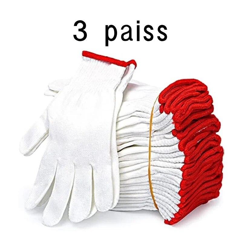 Прочные белые нейлоновые перчатки для мужчин и женщин — нескользящая ручка, дышащая ткань, впитывающая пот, идеально подходит для домашнего ремонта и домашних работ