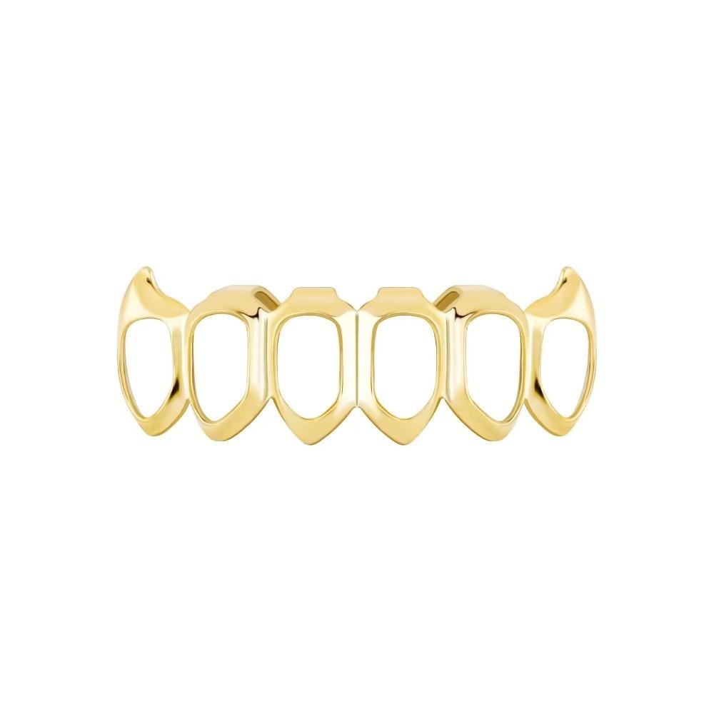 Eco-friendly Copper Hollow Teeth Grillz Top Bottom Set Glossy Finish Teeth Jewelry Party
