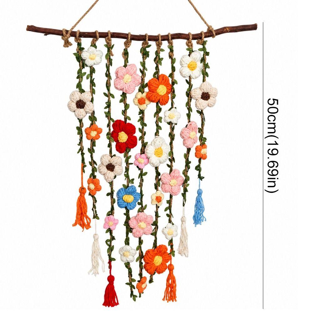 Wooden Branch Crochet Wall Hanging Yarn Floral Tapestry Macrame Wall Hanging Living Room Decor