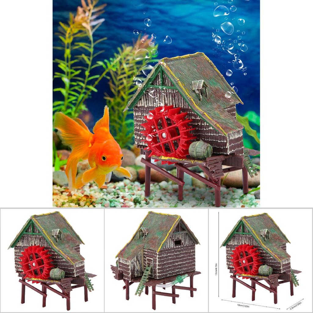 Аквариум Ландшафтный Декор Пневматическая Аэрируемая Водяная Колесная Хижина