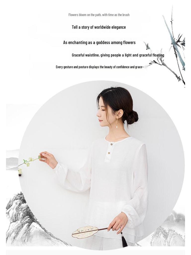 2025 Ethnic Cotton Linen Zen Meditation & Tea Suit: Chinese-Style Tai Chi Two-Piece Women's Set