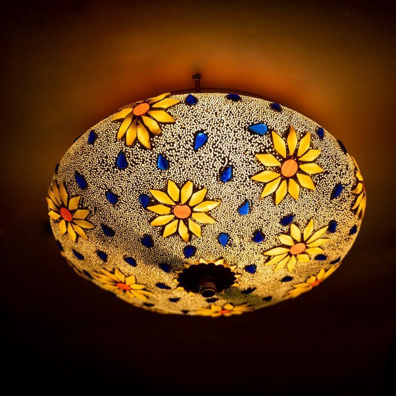 Mosaic Crafted Flowers Multi Colour Glass Ceiling Light for Home Decor