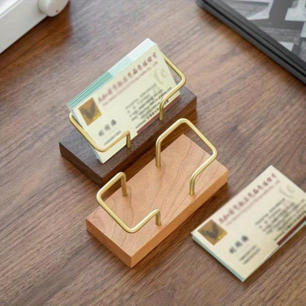 1Pc Card Storage Business Card Holder Tabletop Shelf Cards Display Stand Metal Wooden Card Holder Home Office Supply