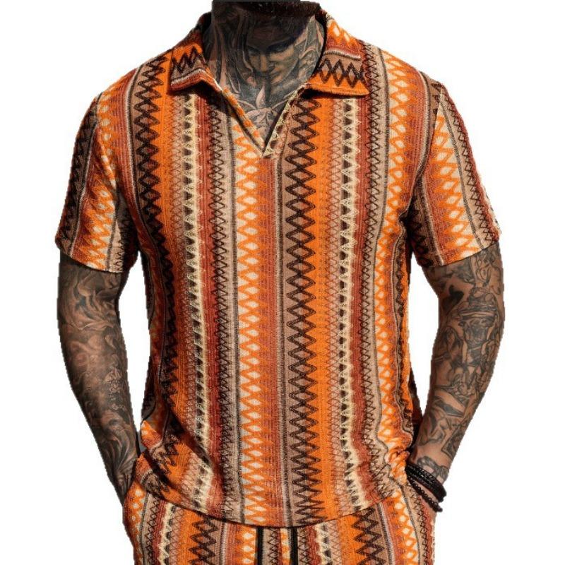 Летняя Мода Вязаный Крючком Воротник Мужская Короткий Рукав Повседневная Отпускная Рубашка Поло