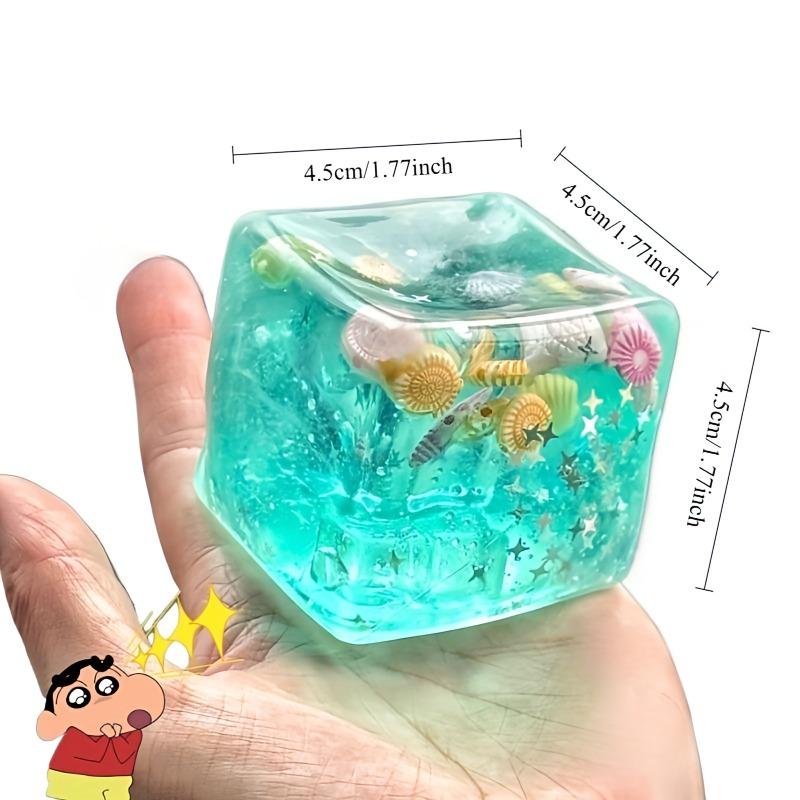 Эстетичный синий кубик льда Squishy - Милые включения в виде ракушек, Сенсорная игрушка для снятия тревоги и улучшения концентрации