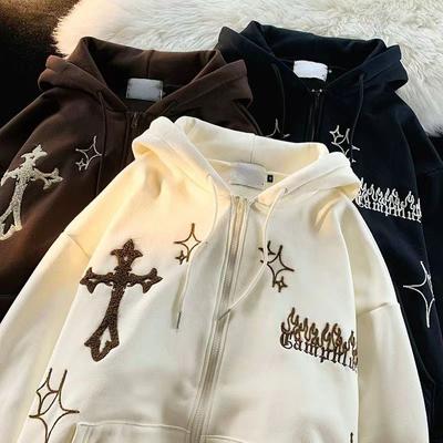 Толстовки с вышивкой Goth Women High Street Harajuku Retro Hip Hop Hoodie Zop Up Loose Casual Sweatshirt Hoodie Clothing Tops
