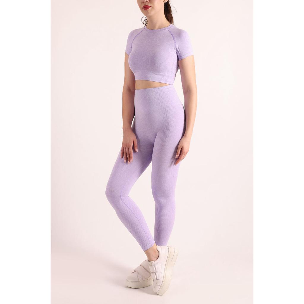 Комплект спортивных колготок меланжевого цвета с короткими рукавами