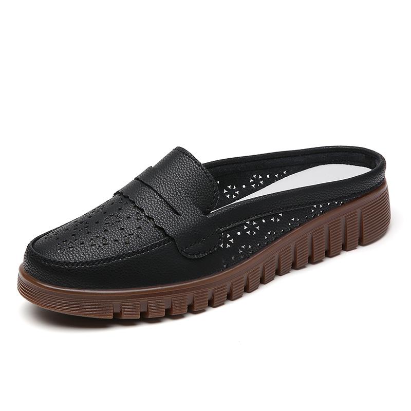 Модные женские туфли больших размеров 35-44 Босоножки Baotou Half Drag Удобные женские сандалии для мам Дышащая повседневная обувь на плоской подошве