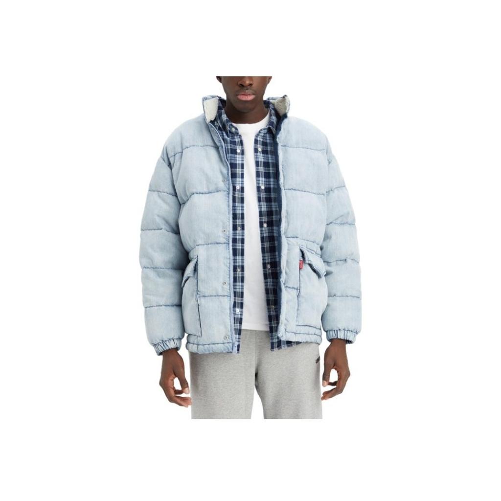 Мужская куртка пуховик Levis однотонная на молнии со стойкой синяя A5803-0000