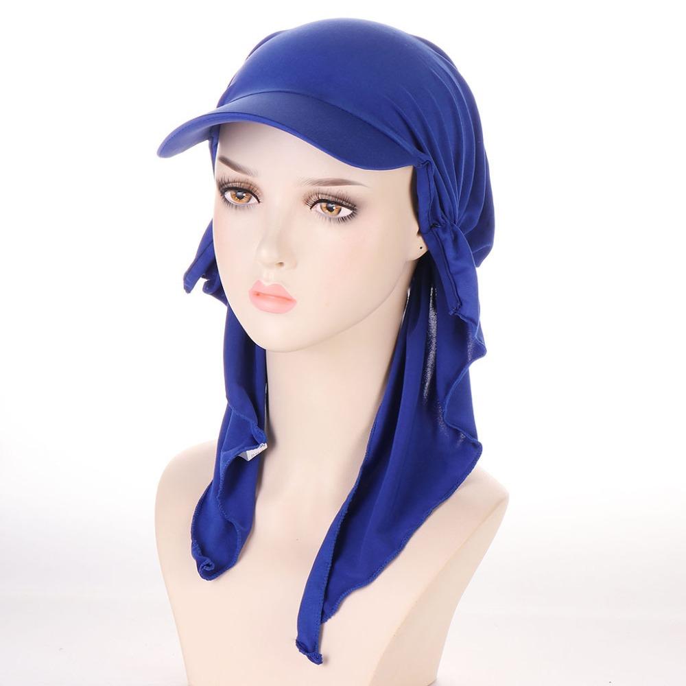 Solid Color Headscarf Baseball Cap Turban Cap Hijab Shawl Sunscreen Beach Hats Girl