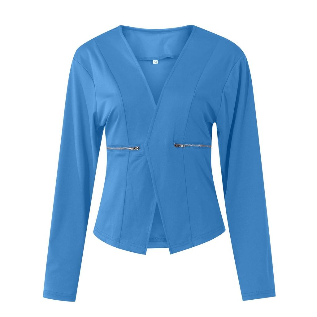 Женская повседневная однотонная куртка-кардиган без пуговиц с зауженной талией и застежкой-молнией C