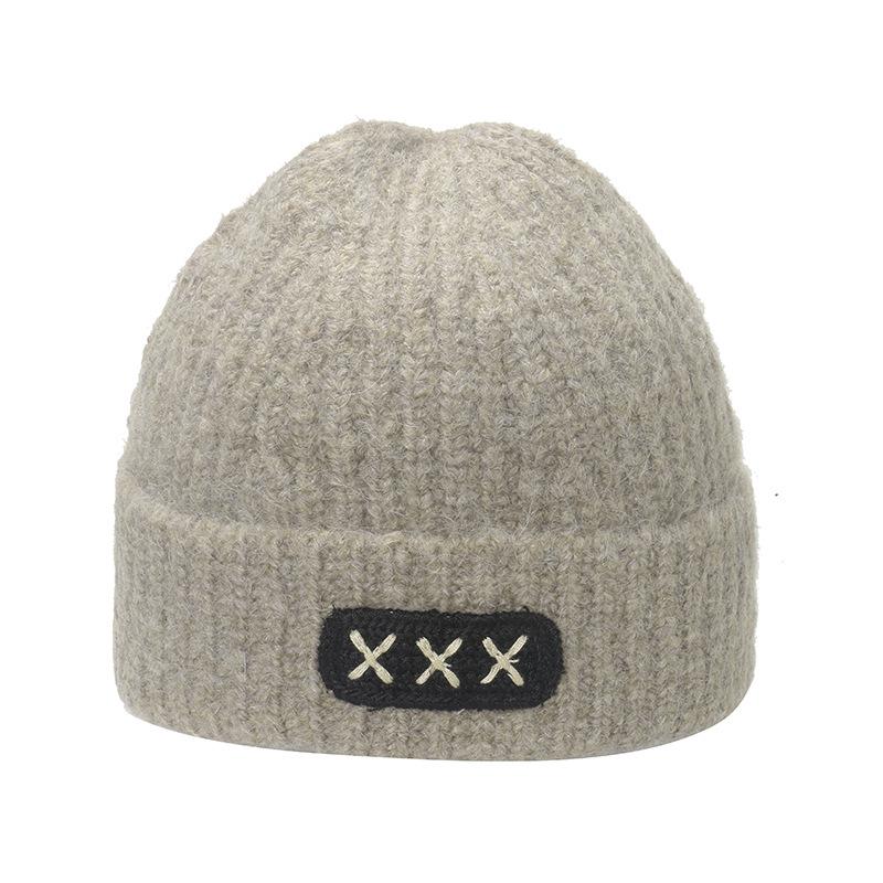 Японская тканевая этикетка XXX шерстяная шапка женская осенне-зимняя теплая корейская версия универсальная вязаная шапка мужская маленькая вязаная шапка для лица