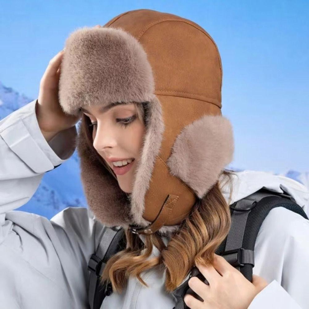 Windproof Warm Hat Thickened Ski Hat Fashion Plush Ear Protection Hat For Women Men