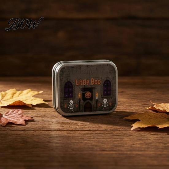 Compact Desktop Soft Decoration Mini Ghost Tin Box Set, Little Pocket Cute in A Box, Decorative Metal Storage Case Halloween Miniature Scene