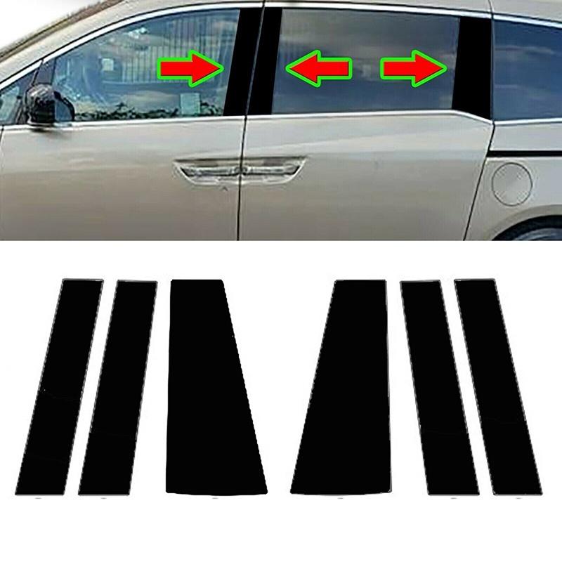 6pcs Glossy Black Car Pillar Posts Stickers Fit For Honda Odyssey 2011 2012 2013 2014 2015 2016 2017