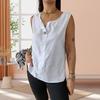Women Vest Sleeveless Button Decoration Casual Tank Tops Solid Color Cotton Linen Lightweight