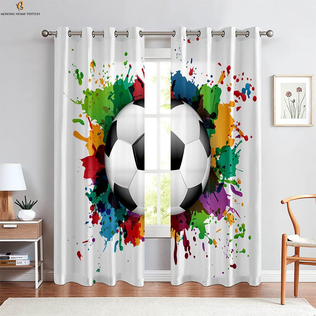 Разбейте кирпичную стену Крутой футбол 3D Печатные шторы Детская комната Гостиная Кухня Спальня Декоративные шторы 2 шт.