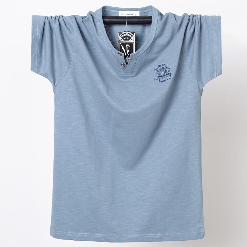 Новые летние мужские хлопковые футболки с v-образным вырезом, свободные большие размеры, повседневная дышащая, впитывающая пот, эластичная однотонная футболка