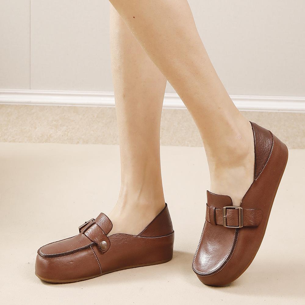 GKTINOO Ретро Натуральная Кожа Мягкая Подошва Обувь 2025 Весна Новые Лоферы Круглый Носок Универсальные Слипоны Женские Балетки