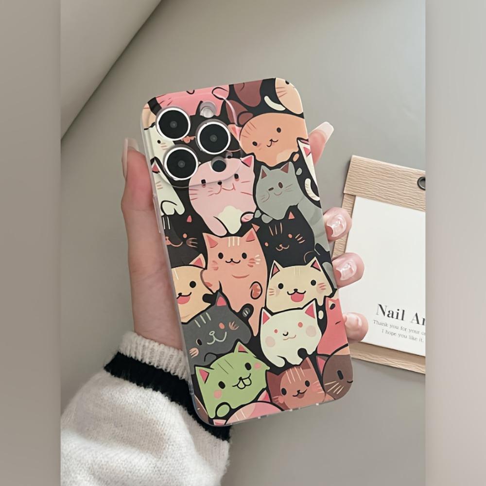 Мультяшный милый кот прозрачный чехол для телефона подходит для iPhone 17 16 15 14 13 12 11 Pro/Max/Plus противоударная задняя крышка